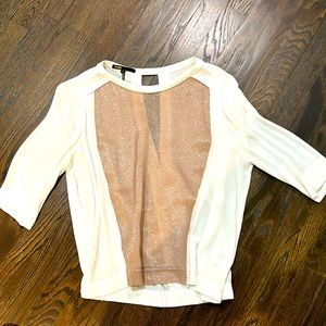 Maje ivory and nude top. Lt silver sparkle in center. Sz 1 Back open slit 1/2